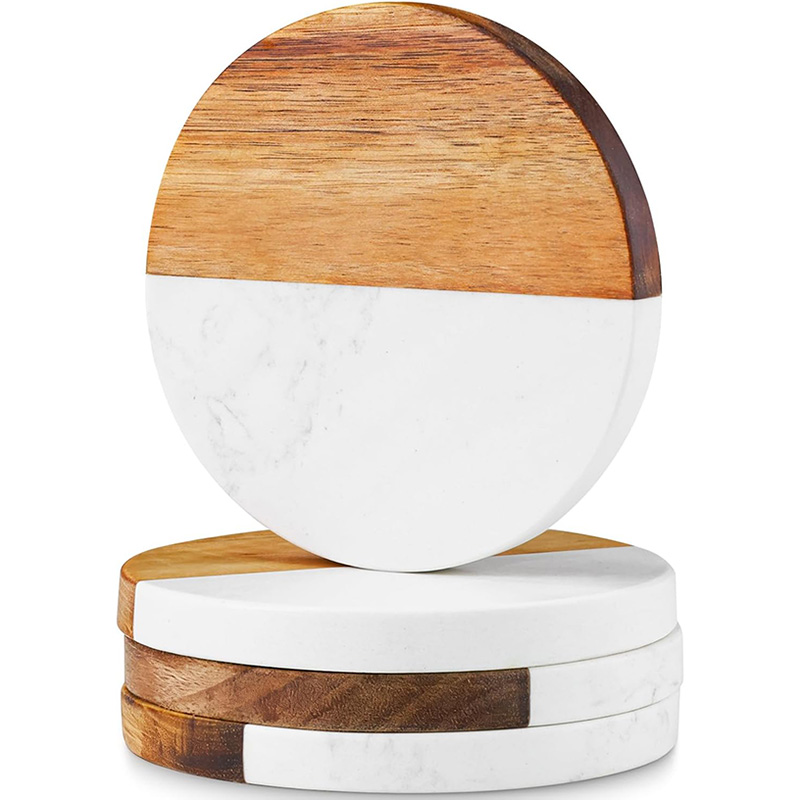 Marble Coaster Set - 4-teiliges Untersetzer-Set aus Marmor und Akazienholz,