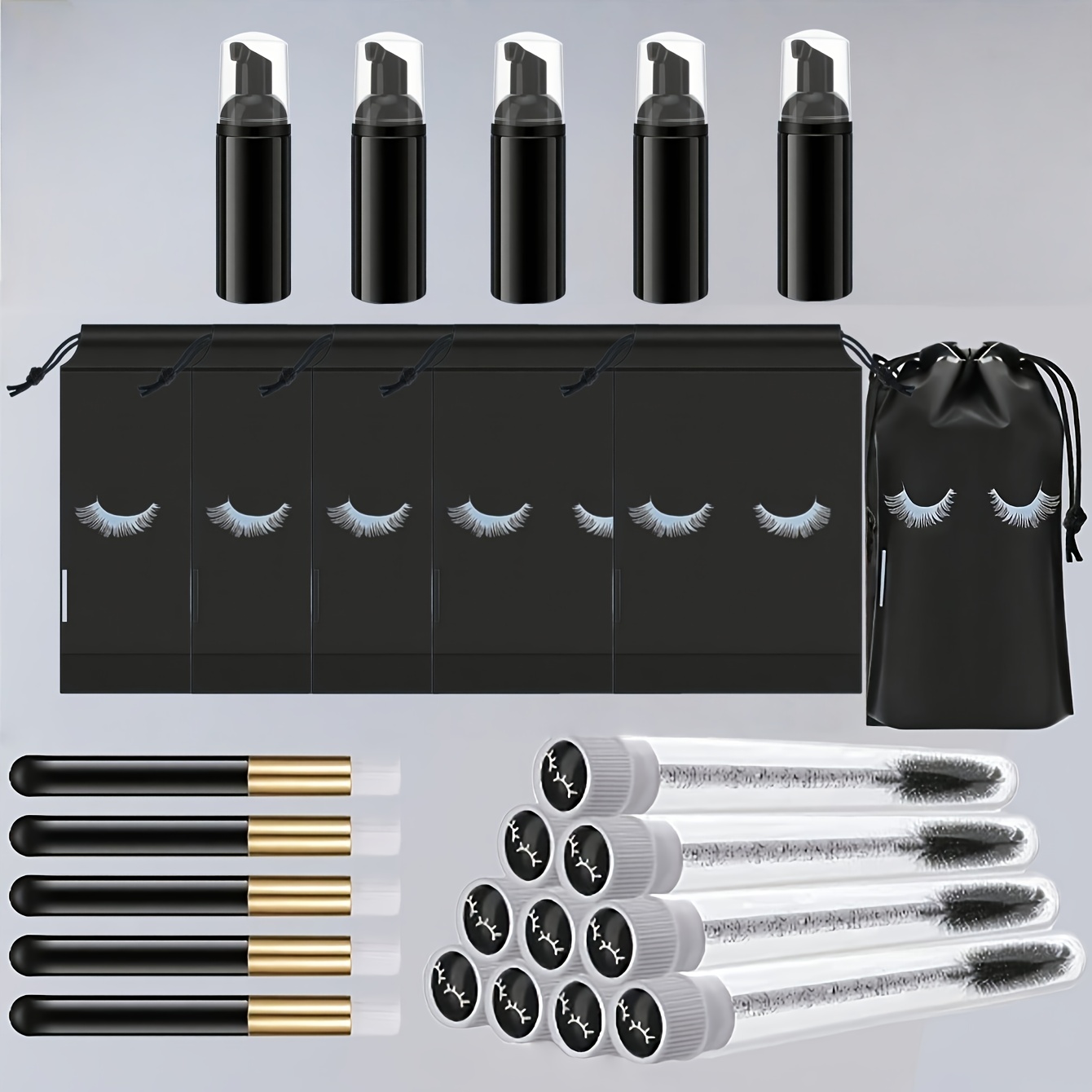 Travel Luggage Set - 20-teiliges Wimpernpflegeset – 5 Schaumstoffpumpen +