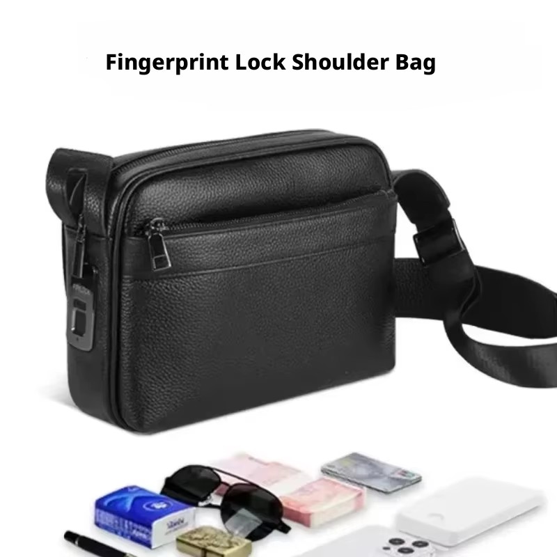 Leather Wallet Men - Herren-Taschen mit Fingerabdruckschloss, Leder-Umhängetasche, lange Geldbörsen