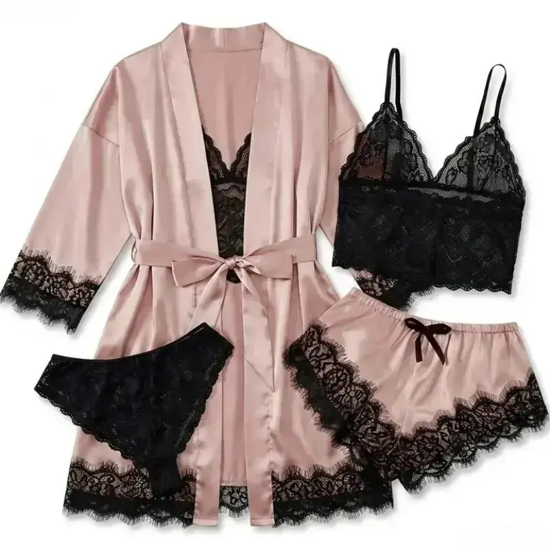Luxury Gift Set - Damen-Schlafanzug-Set aus Satin, bestehend aus vier