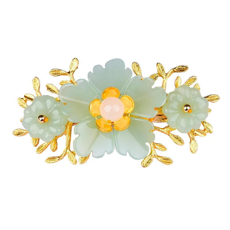 Grüne Jade Blume Haars pange D – Gold Plated Jewelry Bewertung und Preis